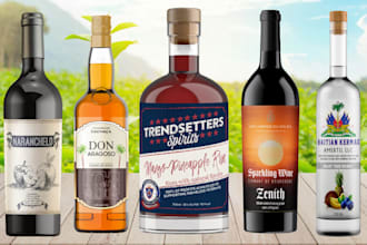 do packaging label for wine vodka whiskey champagne gin rum tequila juice liquor