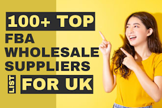 provide 100 top amazon fba wholesale distributors in UK