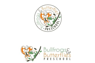 design captivating bullfrogs and butterflies logo