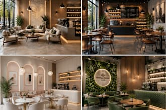 design modern 3d restaurant interior, cafe, bar and retail store rendering