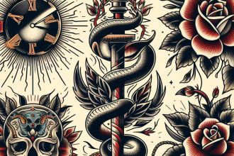 draw traditional or old school style tattoo design