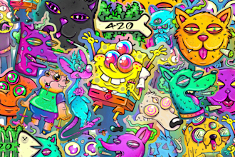 draw a retro surrealism illustration for apparel