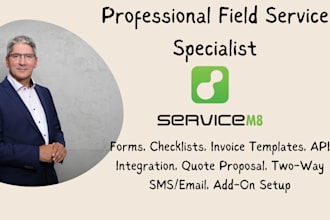 do servicem8 account setup, templates, forms, invoices, and api integration