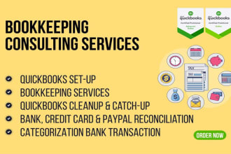 do bookkeeping, bank reconciliation, setup, and clean up