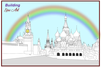 draw a detailed building line art and ancient etc