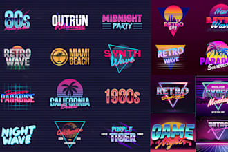 make 80s 90s 70s retro vintage logo chrome synthwave and neon styles