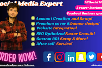 create and setup your facebook page, instagram, linkedin