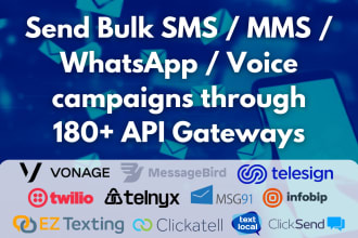 do bulk SMS, mms text, voice calls, whatsapp marketing gateway with official api