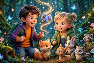 create 3d children story book illustration, 3d kid cute illustration