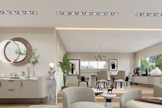 do modern interior design for living, dining and kitchen
