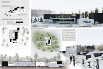 create architectural  presentation board, portfolio or album