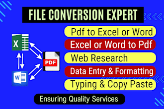 do convert pdf to excel or word, web research, data entry