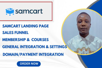 design samcart sales funnel, samcart landing pages, kajabi, setup online course