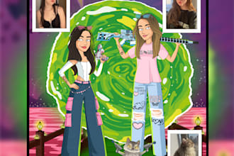 draw you in rick and morty style custom character illustration