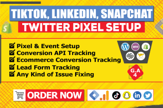 setup tiktok pixel, snapchat, reddit twitter linkedin pixel conversion tracking