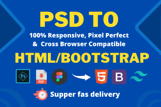 pdf to HTML, PSD to HTML with pixel perfect bootstrap or tailwind CSS
