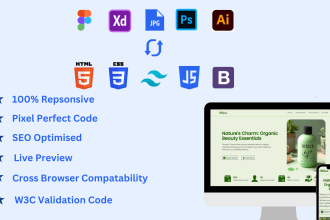 convert your figma ,psd,xd design to responsive html,css,tailwind,bootstrap,js