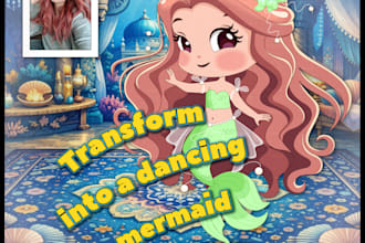 draw you as a mermaid character for custom fairytale portrait