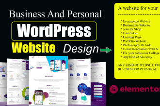 build, rebuild, redesign wordpress website design or wordpress elementor
