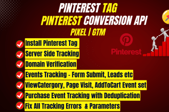 setup pinterest tag,pinterst conversion api,ecommerce events tracking with GTM