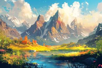 paint landscape illustration character caricature and friendship portrait