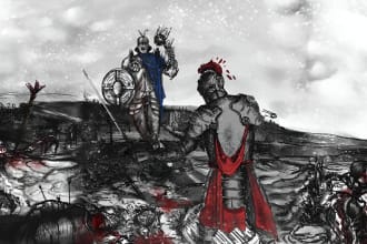 draw characters fighting in dark manga style