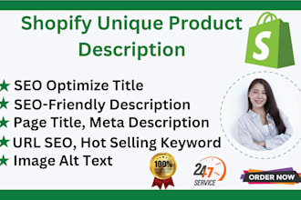 write unique shopify product descriptions and the best seo title