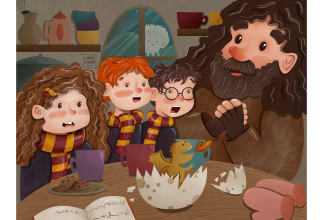 draw a digital children story book illustration and cover