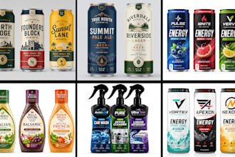 design product, food, beer, juice, energy drink, beverage, cleaning labels
