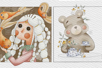 illustrate watercolor storybook for 5 to 8 years old children illustration