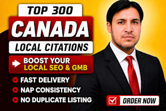 do 300 canada local citations for business listing and seo