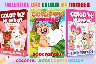 design valentine day color by number book cover and pages for KDP or etsy