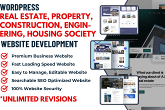 develop real estate wordpress website, property, construction, engineering site