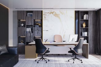 do interior design office and realistic render using 3ds max and revit