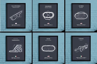 design a unique wall map poster of f1 tracks in 24 hours