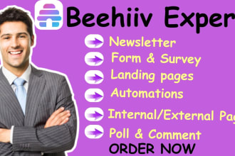 do beehiiv setup, design beehiiv newsletters landing page