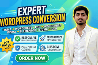 convert figma to wordpress,PSD to wordpress figma to elementor or divi