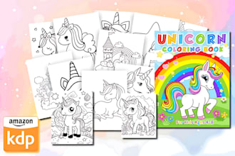 create a unicorn coloring book for kids, animals, dinosaur