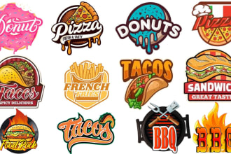 burger, pizza, taco, donut, fries, BBQ and restaurant logo
