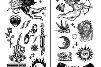 create flash tattoo art set, black work, vintage, dark style