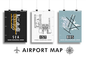 create airport map posters, runway layout prints