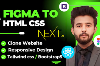 build responsive figma to react js next js website with tailwind css bootstrap5