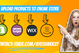 upload products listing to woocommerce, shopify, wix, ebay and esty store