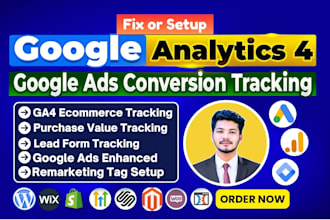 setup google analytics, ga4 ecommerce tracking, ads conversion tracking via GTM