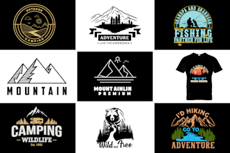 do custom mountains ,outdoors, hunting, camping, adventure, fishing logo