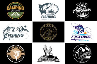 do custom mountains ,outdoors, hunting, camping, adventure, fishing logo