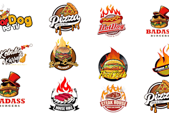 create mascot logo for food, pizza, burger, BBQ, ice cream