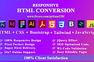 design figma to html, psd to html tailwindcss and bootstrap5