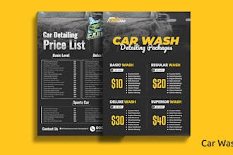 design car wash flyer, detailing menu, price list and  service leaflet