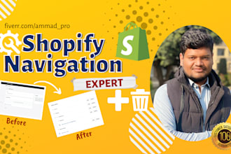 add, fix shopify menus, tags, navigations, collections, footer